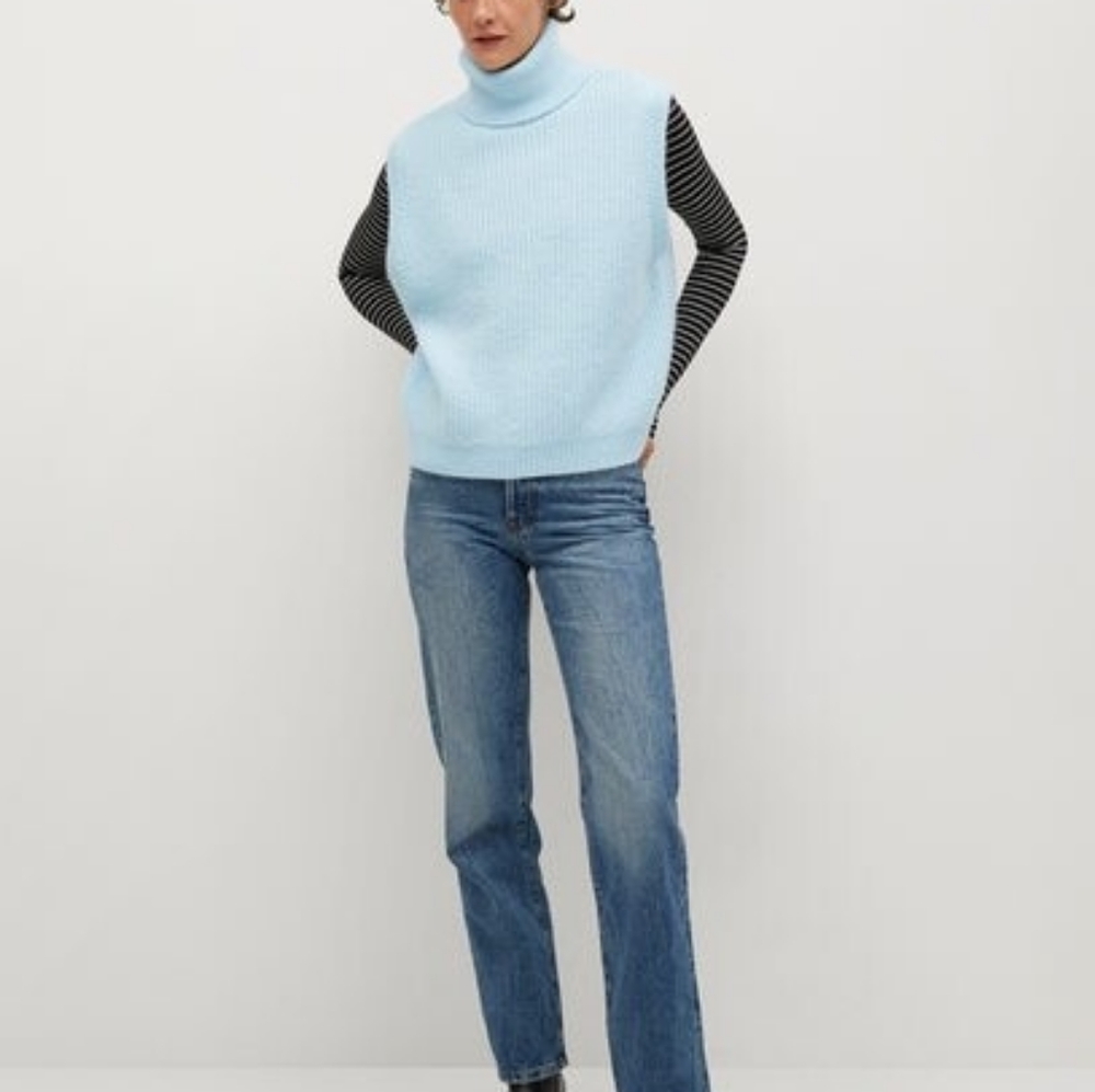 Light Blue Turtleneck Sweater Vest